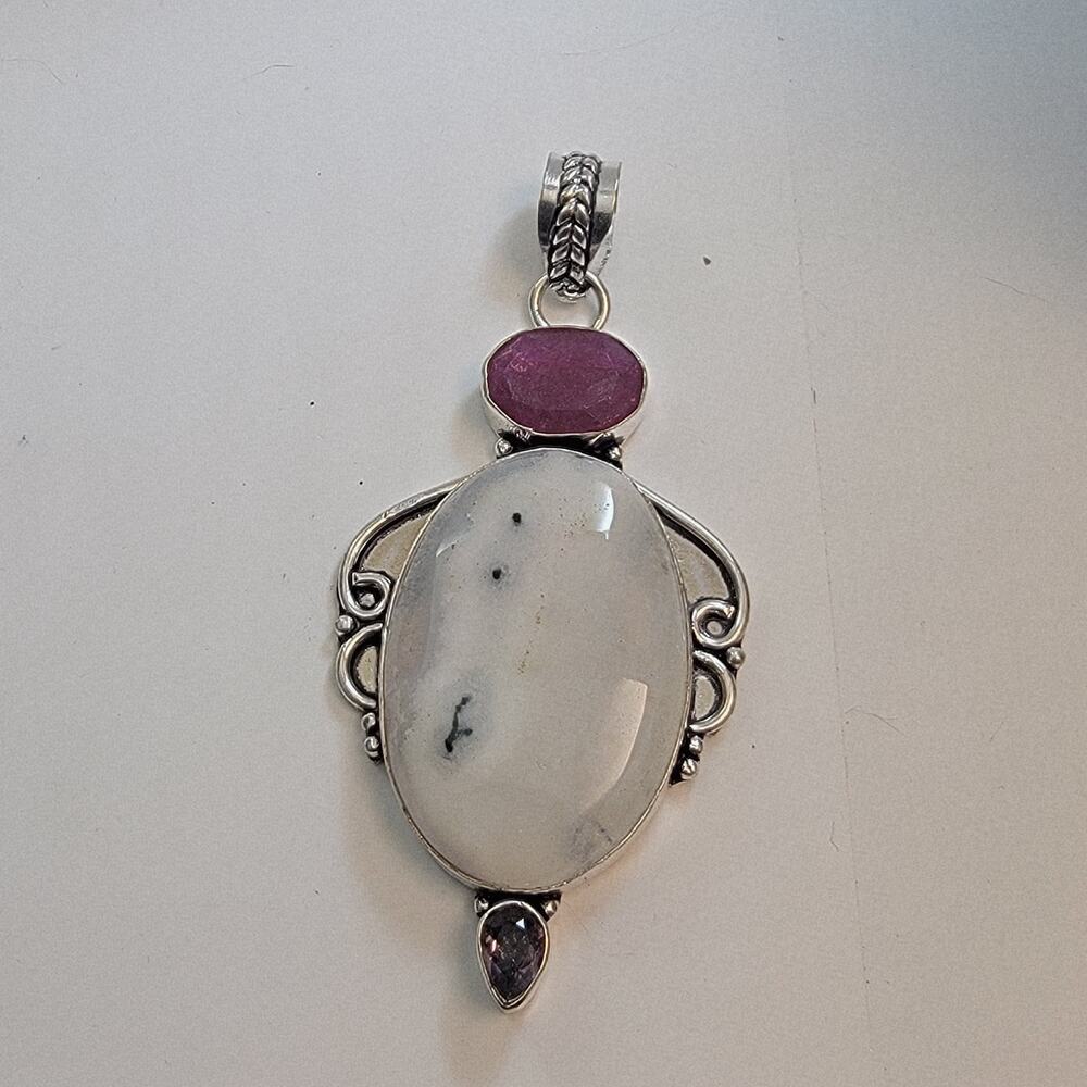 Necklace Pendants Dendritic Opal Ruby Amethyst Handmade Jewelry Sterling Silver